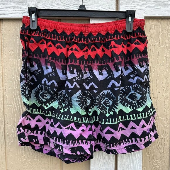 Vintage Hobie Red Purple Green Black Swim Shorts Bathing Suit Trunks Size Large - Picture 1 of 7